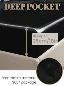 2/3pcs Fitted Sheet Set, Bedding Set, Satin Bed Sheets Set, Solid Color Skin-Friendly Bed Cover Set, Room Decor, Soft And Comfortable Bedding For Bedroom,  Deep Pocket, For Single/Twin/Full/King/Queen Bed Sizes, Machine Washable, Meticulous Gift - Black - View 4