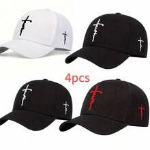 4 Unisex Crossover Baseball Caps - Adjustable Snap Button, Contrasting Stitching, Suitable For Travel, Beach, Christmas, Father's Day Gifts As A Neutral Casual Outdoor Sports Cap - 4pcs - View 1