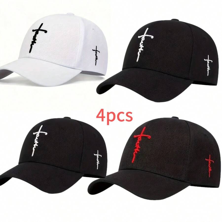 4 Unisex Crossover Baseball Caps - Adjustable Snap Button, Contrasting Stitching, Suitable For Travel, Beach, Christmas, Father's Day Gifts As A Neutral Casual Outdoor Sports Cap - 4pcs - View 1