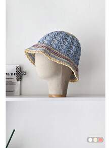 1 件装复古双色条纹草编渔夫帽，百搭女士紧凑型渔夫帽 - 彩色 - 查看 26
