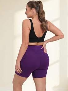Women Plus Size 5 Inch Inseam Shorts, High Waist Drawstring Pocket Athletics Casual Shorts For Daily Wear, Fitness Training, Yoga, Running, Compression Legging Shorts - Purple - View 7