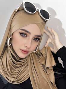 1 件系带水晶亚麻头巾女士速效头巾，纯色经典基本款柔软光滑透气丝绸般亚麻面料围巾，方便的十字设计速效头巾，适合日常工作和生活 Abaya 配饰女士面纱