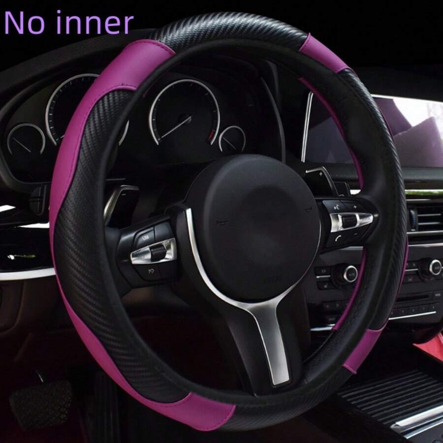1pc/ 2pcs Durable Carbon Fiber Steering Wheel Cover - Anti-Slip, Slip-Resistant Design, Premium Faux Leather, Universal - Stylish Car Interior Accessory For Women And Men - 紫色 - 查看 1