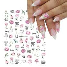 Baoximong 9 Sheets Flower Nail Art Stickers Decals 3D Self-Adhesive Nail Decals Spring Floral Nail Art Supplies Charming Daisy Leave Peony Nail Accessories Women Nail Decorations Design - 1 - 查看 5