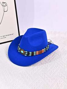 1 件男女通用巴拿马草帽，牛仔毡帽，带绿松石带，复古卷边太阳帽，送给朋友的礼物，开学季