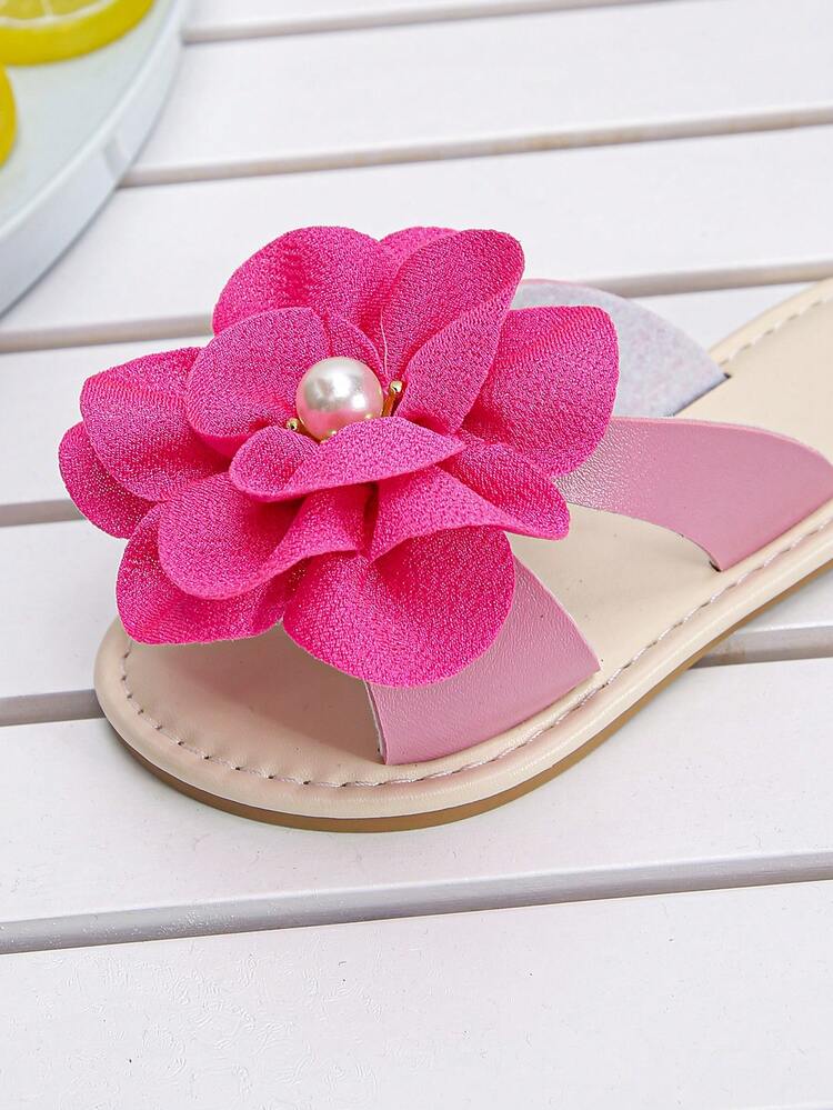 Summer New Fashionable Rhinestone Beaded Girls' Soft Bottom Square Toe Slippers - Hot Pink - View 6