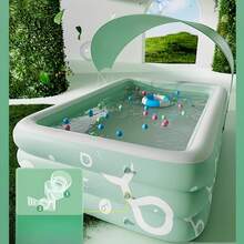 1pc Large Inflatable Swimming Pool With Slide And Detachable Sunshade - Durable PVC Material, Easy To Install, Rectangular Shape, Multi-Component, Ideal For Backyard Summer Entertainment And Swimming Parties, Poolside Lounge Chairs, Easy-To-Assemble Inflatable Swimming Pool Toy - Blue Fish - View 9