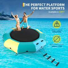 10FT Inflatable Water Trampoline, Floating Water Trampoline For Adults For Lake Pool Ocean, With 4-Step Rope Ladder/Mooring Ropes/Infatable Nozzles/Reversible Air Pump/Anchor Bags - Blue+Green+Yellow - View 5