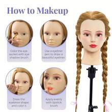 Đầu ma-nơ-canh tạo kiểu tóc 26 inch Đầu ma-nơ-canh tạo kiểu tóc và đầu tập đứng miễn phí Đầu ma-nơ-canh thẩm mỹ đầu búp bê với sợi tóc dài Đầu thực hành làm tóc cho nhà tạo mẫu tóc - màu nâu - Xem 5