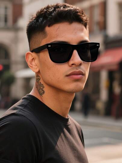 1 paire de lunettes de soleil de mode à monture carrée avec rivets pour hommes, convenant aux tenues, aux voyages, au style sportif, à la conduite, à la plage, aux festivals de musique électronique, aux vacances, aux sorties en famille, au golf, à la randonnée, à l'habillage élégant, aux fêtes, aux activités de plein air, à la rue, à la pêche