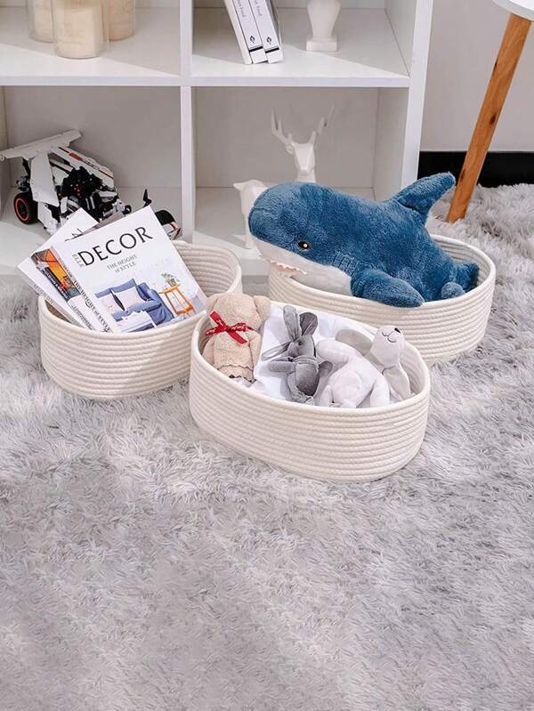 Solid-Color Woven Baskets, Hand-Woven Storage Baskets, Bohemian Style, Suitable For Bedrooms And Living Rooms. They Are Used For Storing Snacks, Sunitems, DIY Rope Woven Baskets, Festival Decorations, Gifts, And Toy Storage. They Are Very Suitable For Use During The Back-To-School Season.