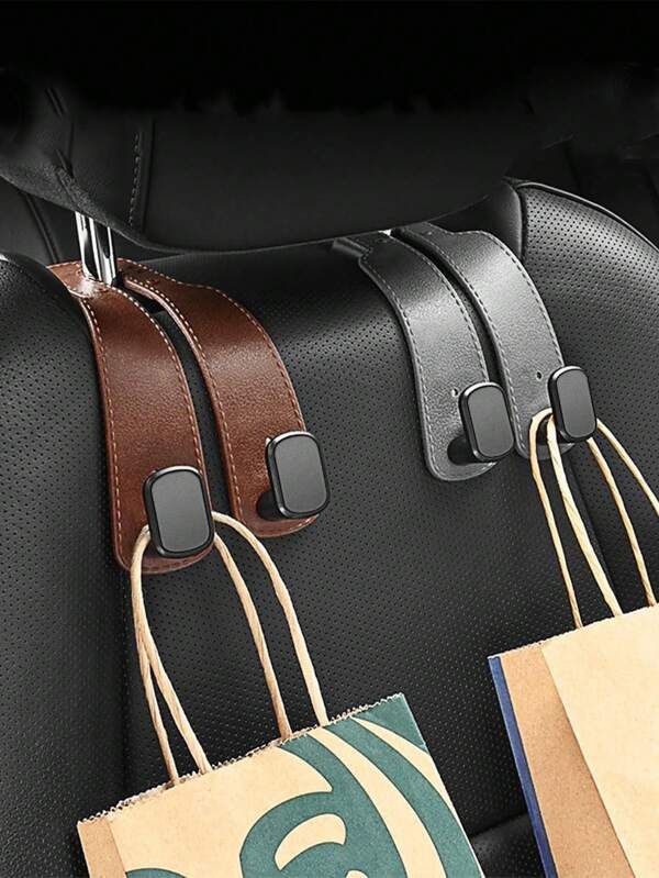 Car Seat Back Double Hook, Multi-Function Car Mobile Phone Holder, Hidden Storage Car Split Hook, Durable Rubber Leather Hook, Suitable For Hanging Bags, Clothes, Water Cups, Etc., Strong Load-Bearing Capacity, Free Up More Space For Your Car, Make Your Car Clean And Tidy, Car Accessories