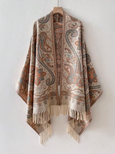 1pc Paisley Pattern Thick Warm Scarf With Tassels, Bohemian Style Shawl, Versatile & Elegant For Daily Wear For Dress
