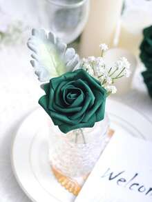 Conjunto com 30 ou 7 unidades de flores artificiais com hastes, flores de espuma verde-escuras, 8 cm de diâmetro, toque realista, rosas de espuma para projetos DIY, ideais para buquês de casamento/decoração de mesas, cenários para festas ao ar livre, decoração de ambientes/mesas, jardins/vasos de plantas, Dia dos Namorados, Dia das Mães, aniversários e também como presentes. - Verde escuro - Ver 8