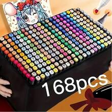 An 168-Color Set Of Alcohol Marker Pens, Double-Tipped School Supplies Markers, Permanent Alcohol Markers. Designed For Adult Artists Art Supplies, These Markers Excel At Anime Painting, Sketching, And Illustration, Making Them An Excellent Gifting Option - 套裝 - 查看 9