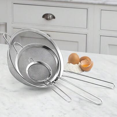 1pc/3pcs (23cm-28cm-35cm) Fine Mesh Strainer, Stainless Steel Colander, Multi-Purpose Kitchen Tool, Suitable For Sifting Flour, Tea Leaves, Cooking Oil, Coffee Powder, Juice, Ideal For Cooking And Baking, Great For Home Gatherings