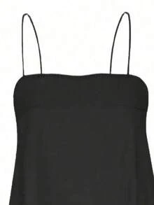 女式无袖短款吊带连衣裙，休闲优雅露背细肩带梭织面料