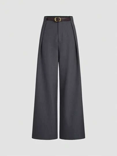 Women's Solid Color Pleated Loose High Waist Straight Leg Pants