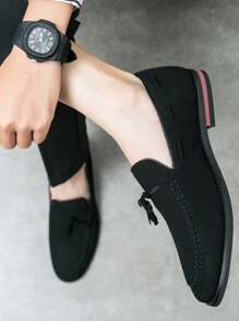 Men's Leather Shoes, British Style Suede Leather Shoes, Fringe Loafer Shoes, Casual Business Work Moccasin Old Money Chic Autumn