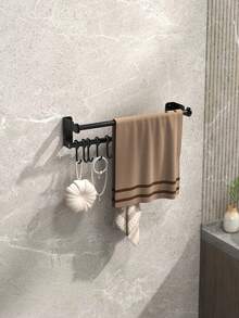 1个带挂钩的自粘式毛巾架，壁挂式毛巾杆，浴室毛巾架，浴室和厨房收纳架，浴室配件，浴室工具 - 黑色 - 查看 4