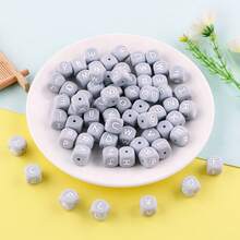 15件/26件，12MM灰色字母（A-Z）硅胶方珠，适合DIY手工吊坠装饰，适合DIY珠宝制作、钥匙扣、手链、挂绳和笔珠，钥匙扣制作材料 - 彩色 - 查看 1