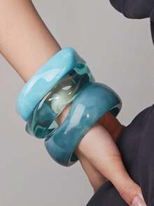 Bộ 3 vòng tay Acrylic phong cách đại dương tông màu xanh lam, kết hợp vòng tay chuyển màu thanh lịch, thích hợp để đeo nhiều lớp hoặc đeo riêng lẻ, tuyệt vời để đeo hàng ngày và đi nghỉ - Màu xanh lam - Xem 1