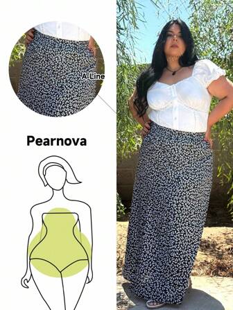 Falda informal de cintura elástica con abertura en el bajo y estampado floral mezcla para mujer de talla grande, otoño