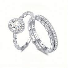 3-Piece/Set Stacked Commitment Ring Set, Couple Rings, Engagement/Wedding Eternal Rings, Valentine's Day, Mother's Day, Christmas Gifts, Eye-Catching Accessories For Parties And Banquets, Daily Casual Jewelry - White - View 5