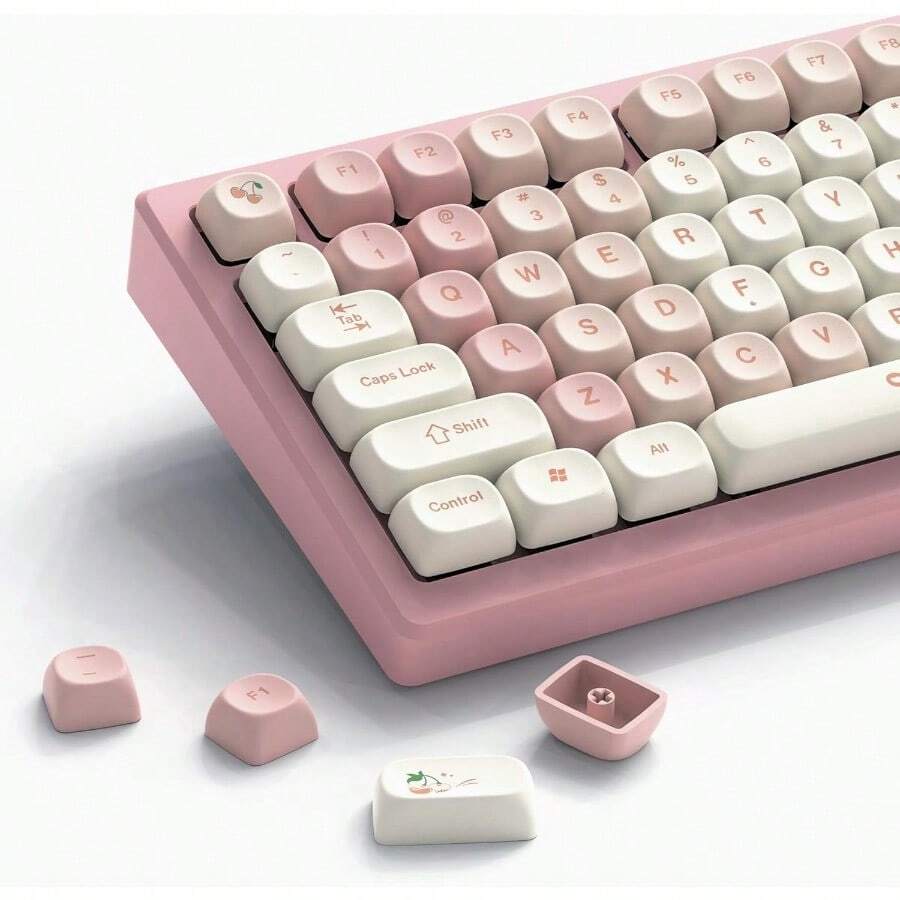 YYWSH-PBT Keycaps 60 65 75 100 Percent MOA Keycaps DyeSublimation Pink Cute Custom Keyboard Key Caps Set For 61 64 68 84 87 100 104 108 Cherry MX Mechanical Keyboard Pink S2a5 - 粉色 - 查看 1