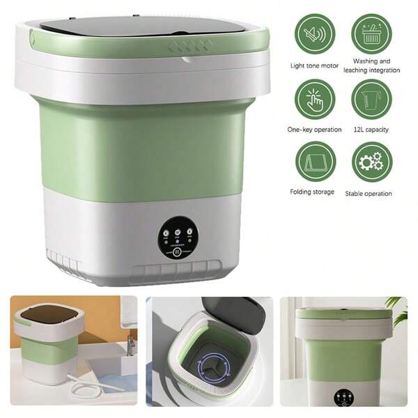 FOFWIV 12L Folding Washing Machine, Portable Mini Washing Machine With Drain Basket, Portable Washer With Soft Spin And Draining For Socks, Underwear, Baby Clothes, Towels And Small Items