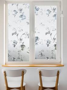 1 Roll Vintage Floral Pattern Window Privacy Film, 3D Frosted Floral Static Cling Film, Non-Adhesive Reusable, Suitable For Home, Kitchen, Living Room (17.53*118in) - Frosted Peony - View 8