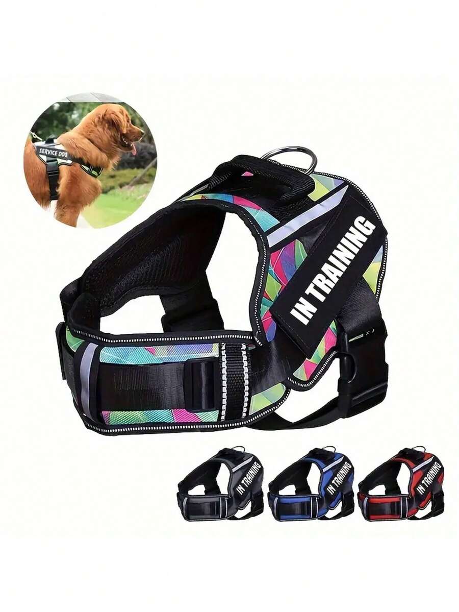 1pc Dog Harness With Breathable Design And Built-In Leash Handle, Reflective Effect At Night, Vest Style Dog Chest Strap - Multicolor - View 1
