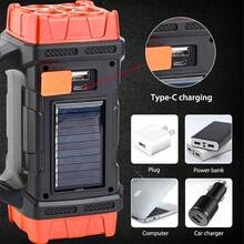 LED Solar Camping Light - Bright, Portable, Rechargeable, With Power Bank Function, USB Port, And LED Flashlight Features. It Boasts Long-Lasting Battery Life, A Durable Design, And Multiple Charging Options,Portable Rechargeable Flashlights, Ideal Hiking Camping Choices, Easily Tackle Various Outdoor Challenges, And Unleash Passion! - Red - View 5