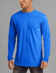 Men's Long Sleeve Shirts UPF 50+ UV Sun Protection Athletic Shirts For Hiking Running Workout Rash Guard-2025 - Bright Blue - View 10