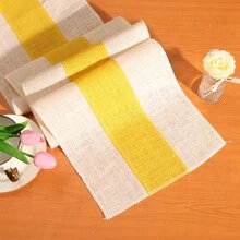 1 Stück gelb & weiß gemischter Leinen Tischläufer, rustikaler Hochzeit Tischläufer, Bauernhof Ranch Picknick Juteläufer