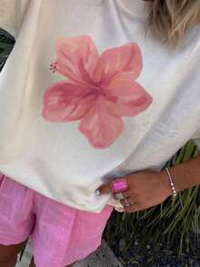 1pc Girls' Casual Printed Round Neck Short Sleeve T-Shirt, Summer Student Youth Apparel - Artistic Style T-Shirt Inspires Imagination And Self-Expression - White - View 5