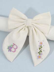 1件女孩26字母刺繡髮夾，甜美花卉字母設計髮夾，女孩生日春季髮飾，精緻女孩髮夾附優雅刺繡（白色/海軍藍），返校季 - 彩色 - 查看 2