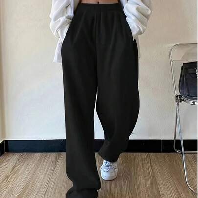 여성 캐주얼 솔리드 컬러 탄성 허리 바지