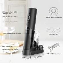 CLITON Rechargeable Wine Opener Electric Wine Bottle Opener 7-In-1 Wine Gift Set With Electric Vacuum Pump, Charging Station, Foil Cutter, Wine Aerator Pourer And 2 Wine Stoppers