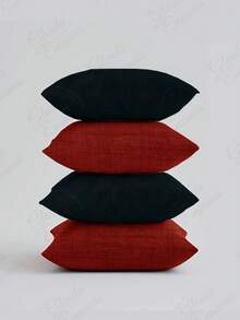 (4 Units) 45x45 Cushion Covers – 2 Plain And 2 Printed – Assorted Colors - AL - Red-black - View 1