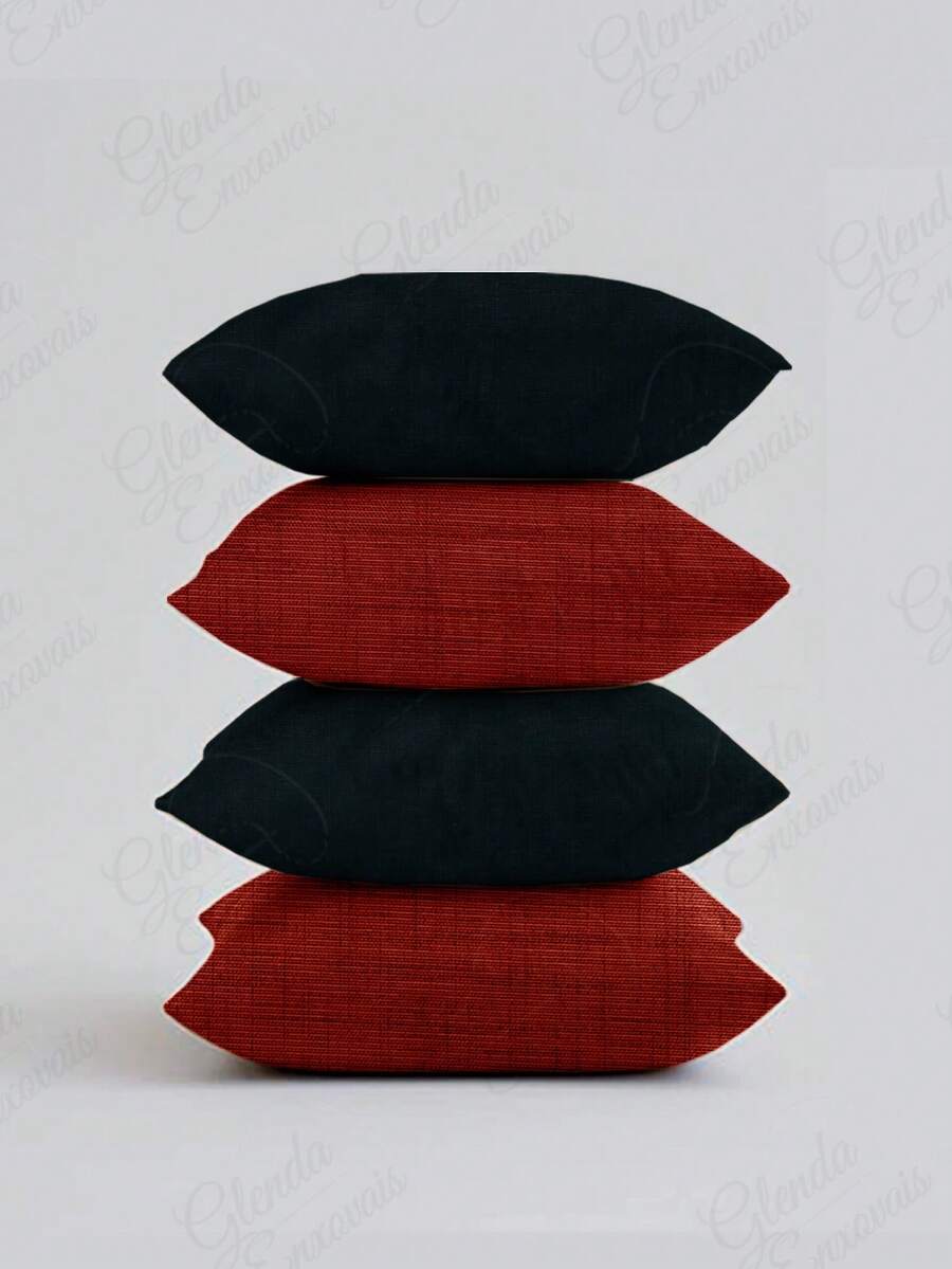 (4 Units) 45x45 Cushion Covers – 2 Plain And 2 Printed – Assorted Colors - AL - Red-black - View 1