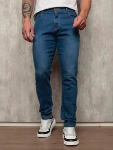 Men's Basic Jeans With Elastane And Pockets Direct From The Factory - Medium Wash - View 1
