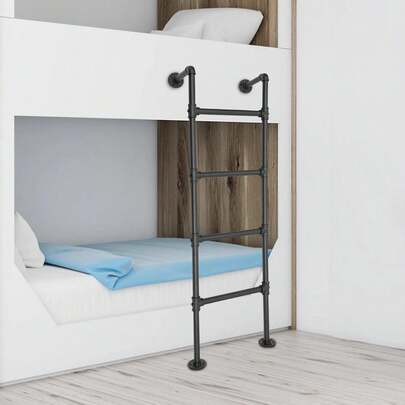 57" Tall Bunk Bed Ladder In Black Or Silver, 4-Step Carbon Steel Design, Customizable Height, Easy Installation, Modern Style For Home, Loft, Or Dorm Use