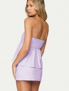 Two Piece Skirt Set For Women Summer Strapless Ruffle Trim Tube Tops Mini Skirt Set Going Out Outfits - 淡紫色 - 查看 3