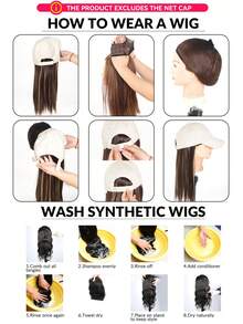 22英寸长直发波浪假发，合成纤维材质，配有弹性针织帽 - 针织帽假发，高温丝，100%密度，自然逼真，适合日常佩戴，基础款