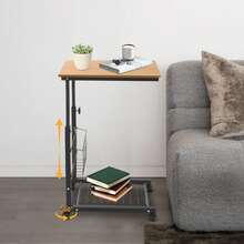 kangten Adjustable Bed Side Table, Side Table With Wheels, Mobile Standalone Table - Khaki - View 1