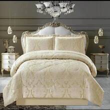 Gold Bedspread Set Damask Jacquard Design With Matching Cushions Curtains - 1 - View 6