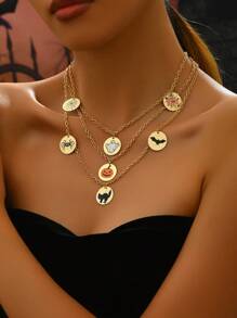 1 pieza Collar colgante minimalista y creativo con elemento impreso de Halloween de varias capas, joyería de estilo casual para mujeres en fiesta