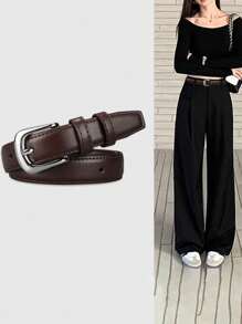 Cinto de Couro com Fivela de Prata Simples e de Alta Qualidade, Cinto Denim Decorativo Versão Coreana para Estudantes e Jovens, Outono, Halloween