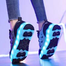 夏季 LED 发光溜冰鞋，透气低帮运动鞋，适合青少年、学生、成人、情侣，时尚，户外运动，可拆卸设计，二合一穿着 - 藍色 - 查看 9